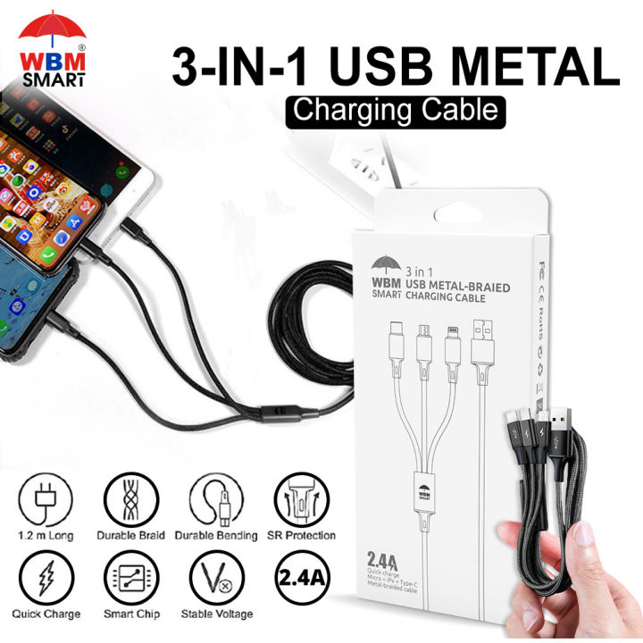 WBM%20Smart%203%20in%201%20Fast%20Charging%20Cable%20for%20iPhone/Android%20Type-C%20Braided%20USB%20Data%20Cable%20-%20Image%202