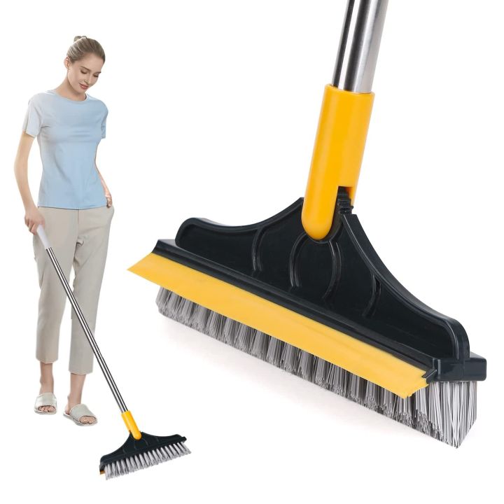 Bathroom Cleaning Brush with Wiper 2 in 1 Tiles Cleaning Brush Floor Scrub Bathroom Brush with Long Handle 120° Rotate Bathroom Floor Cleaning Brush Home Kitchen Bathroom Cleaning Accessories (Multicolor)