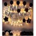 Contemporary Black and White Birthday Decorations (Including Birthday Foil + 30 Balloons Black & White +2 x Stars With Combo Of Fairy light ) Happy Birthday Decorations-Party & Birthday Themes -Birthday Items & Home Decor For Boys & Girls. 