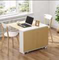 Clever-Space saving folding dining table-TWDT8-white and Brown, White and camal, Extendable Table with Cabinets, Home Kitchen Furniture Decor Lunch/Computer Desk Storage Rack, 55"L x 31.5"W, Chairs Not Include. 