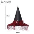 ECHIDNA Dark Witch Hat Large Brim Witch Hat with Lace Spider Web Design for Halloween Cosplay Party Buyers' Favorite Mesh Decorated Witch Hat. 