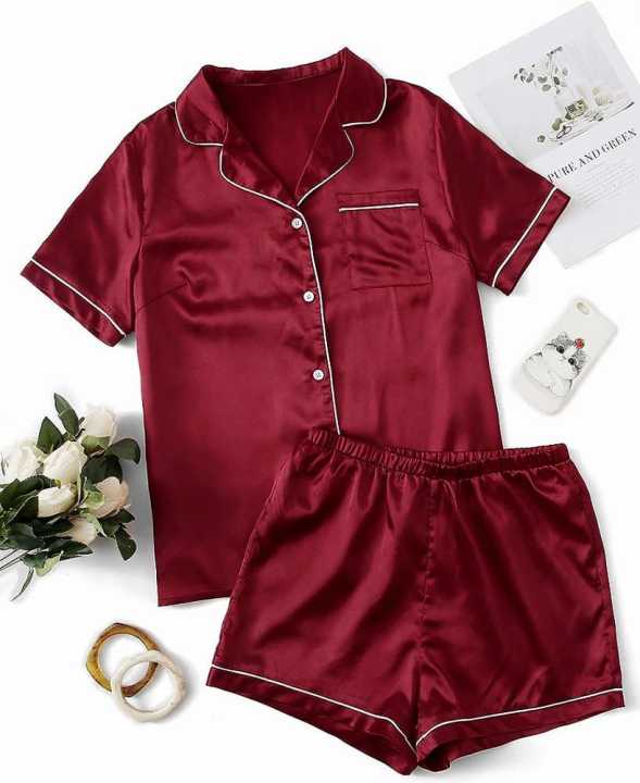 Hot Sexy Silk Short Nighty for girls Set 2 Piece Night Wear For Women Full Hot Pajamas Sets Short Sleeve Loungewear Bridal Ladies Sleepwear