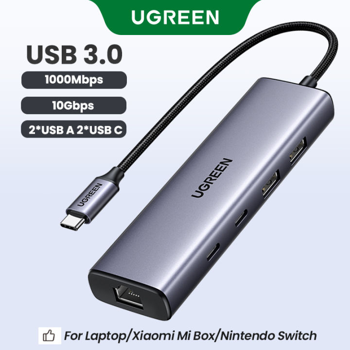 UGREEN 5-IN-1 USB Network Adapter RJ45 1000Mbps USB-C 3.2 10Gbps USB-A 3.2 10Gbps USB-A 2.0 480Mbps with Type C Power Supply Port