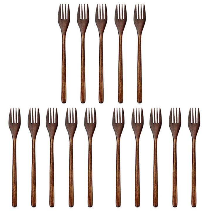 QUANBU Wooden Forks, 15 Pieces Eco-Friendly Japanese Wood Salad Dinner Fork Tableware Dinnerware for Kids Adult (No Rope)