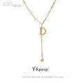 Yhpup Statement Letter D Pendant Necklace Gold Metal Stainless Steel Chain Jewelry Trendy Collar Collier. 