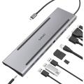 Omars USB C Hub Adaptors Slim 10 in 1 Adapter with Type C Dock, USB C HUB 3 USB 3.0 Ports, 4K HDMI, VGA, Ethernet LAN, SD/TF Card Slot, 3.5mm Audio for Mac Book Pro, Huawei, Samsung S8/S9 and More. 