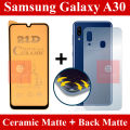 Samsung Galaxy A30 Matte Glass Fiber Glass Protector + Back Protector Carbon Fiber Matte Soft Skin Sheet For Samsung Galaxy A30. 