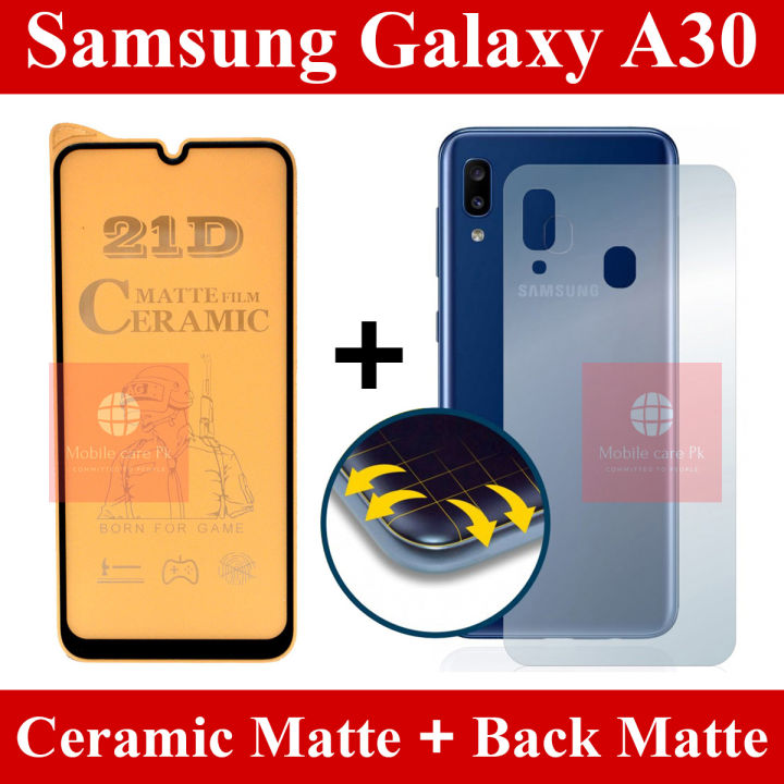 Samsung Galaxy A30 Matte Glass Fiber Glass Protector + Back Protector Carbon Fiber Matte Soft Skin Sheet For Samsung Galaxy A30