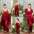 Nighty Set 3 Piece Night Wear For Women / Beautiful Night Dress / Sleepwear Nighty (GOWN + Inner Dress + Trouser) - RED. 