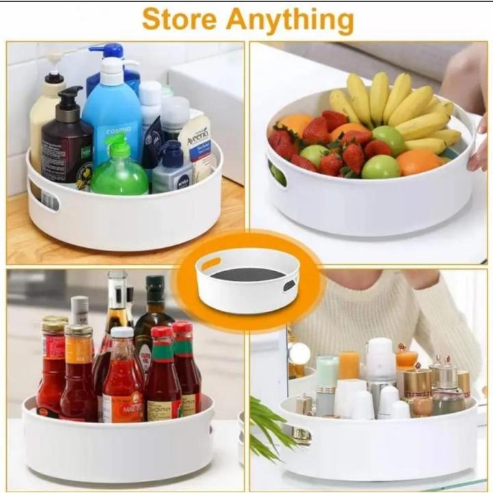 Kitchen Rotation Non-Skid Pantry Cabinet Lazy Susan Turntable With Wide Base Storage Bin Rotating Organizer Tray Accessories