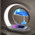 Quicksand Table Lamp Wireless Charging Desk Lamp 3D Hourglass Ornaments Sand Painting Night Light for Office Room Decoration. 