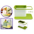3 in 1 Kitchen Sink Organizer Stand Sink Draining Holder Towel Rack Storage Box (for Dishwasher Liquid, Brush, Cloth, Soap, Sponge). 