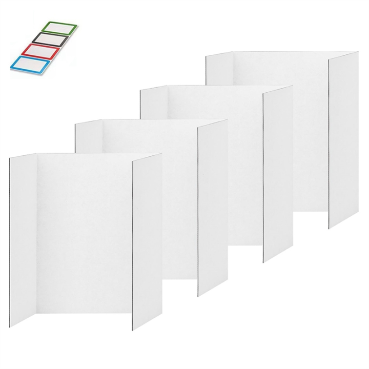 4 Pcs Trifold Poster Board, White Poster Board Comes with Sticky Accessories, Corrugate Presentation Boards Easy Install S