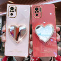 For Xiaomi Redmi Note 10S Cover with Makeup Mirror Shiny Plating Square Bumper Girls Phone Case Soft TPU Silicone Shockproof Protective Back Cover. 