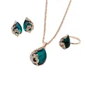 Women Rhinestone Peacock Pendant Necklace Earrings Ring Jewelry Set. 