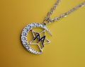 Moon and Star Design Silver M Alphabet Locket for Girls. 