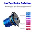 Quick Charge 3.0 Dual USB Charger Socket Aluminum Power Outlet Fast Charge with LED Voltmeter for 12V 24V Car Boat Marine ATV RV（Blue). 