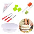 Rotating Table + 3 scrapper + 100 Pc piping bags + 3pc Spatula Knife Set + Silicone Brush & Spatula. 