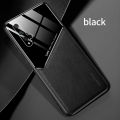 Lenuo For Huawei Honor 20 / Nova 5T Case Leather Texture Car Magnetic Holder Back Cover Soft Silicon Frame Shockproof Casing. 