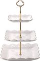 Ceramic 3 tier embossed cake, cupcakes, tea snacks dish stand. 