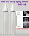Pack of 2 Empty Plastic Spray Bottle 200ml (Free 60ml Push Bottle) Refillable Empty Clear Spray Bottle For Essential Oils, Perfumes. Transparent Plastic Portable Spray Bottles Fine Mist. 