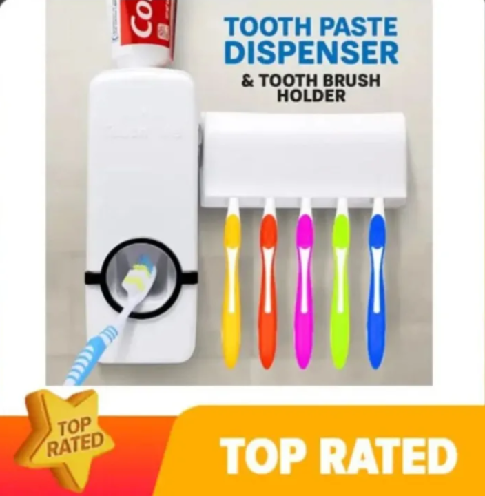 Toothpaste Dispenser With Brush Holder Wall Mounted Automatic Hands ...