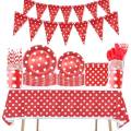 Red Polka Dots Theme Party Decorations Disposable Dot Paper Plates Cups Napkins Tablecloths Banners Baby Shower Party Supplies. 