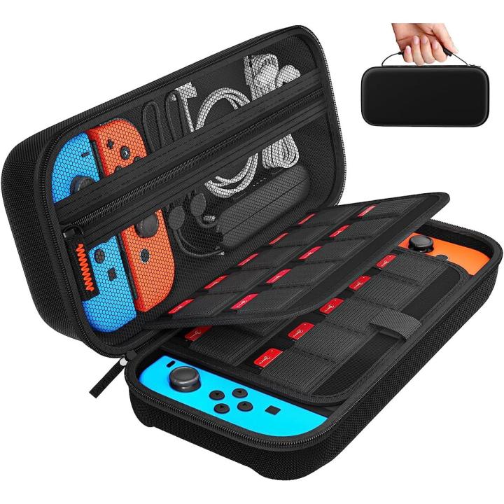 Daydayup Switch Carrying Case Compatible with Nintendo Switch/Switch OLED, with 20 Games Cartridges Protective Hard Shell Travel Carrying Case Pouch for Console & Accessories, Black