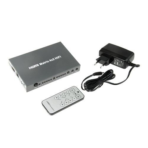 KanaaN HDMI Matrix 4 Input 2 Output 4x2 Splitter Switch - 3D - Full HD 1080p Remote Control HDMI 1.3b SPDIF Toslink and 3.5 mm Jack Audio Output HD ORIGINAL UK ZONE