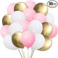 Pack of 50 (20 Pink + 20 White + 10 Golden Latex Balloons ) High Quality latex baloons for Birthday Balloons 14 Inch Pink and White Theme Birthday Party, Decoration, Weddings, Welcome/Kids Party Balloon.. 