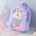 Rainbow Fluffy Unicorn Backpack Plush Back To School Rucksack Zipper Bag. 