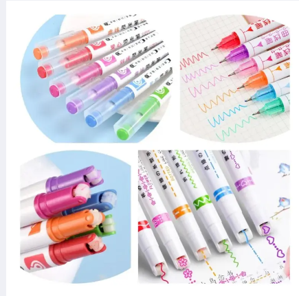 3pc / 6pc Creative Highlighter Curve Pen Quick-drying Flower-shaped Outline Pen Notes Hand Account Marking Painting School Supplie
