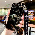 Maitus for Xiaomi Redmi 10C Back Cover with Wristband + Lanyard Luxury 6D Plating Maple Leaf Shiny Bling Cases Soft Silicone Square Bumper Mobile Phone Case for Boy Girls. 