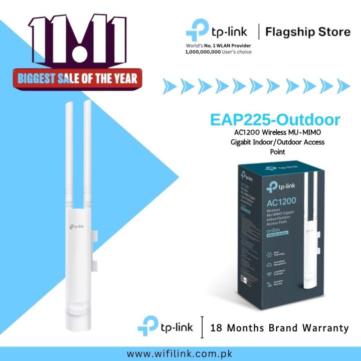 TP-Link Access Point Gigabit EAP225-Outdoor AC1200 Wireless MU-MIMO Gigabit Indoor/Outdoor Access Point - 18 Months Brand Warranty
