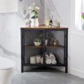 Corner Storage Cabinet Wooden Shelves, Free-Standing Organizer for Compact Space in Living Room/Bedroom/Entryway/Kitchen, Two Mesh Doors, Brown. 