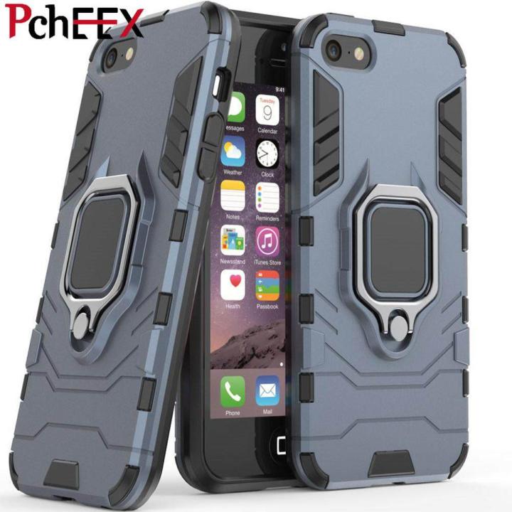 Apple iPhone 5 / 5s / SE Phone Case, Silicone TPU and Hard PC Luxury Armor Shockproof Metal Ring Holder Cover Casing