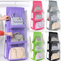 Double side transparent 6 Pocket Foldable Hanging Bag 3 Layers Folding Shelf Bag Purse Handbag Organizer Dust-Proof Storage Holder Bag Wardrobe Closet. 