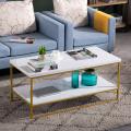 Modern Coffee Table, Faux Marble Top Rectangular Coffee Table with Golden Metal Frame, Living Room Coffee Cocktail Table. 