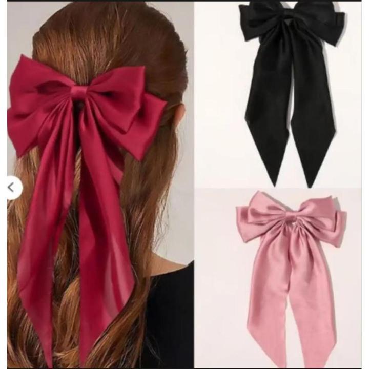 Big bow silk hair clip for woman Hair Ribbons for Stylish Girls