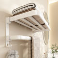 White towel rack bathroom folding towel rack space aluminum punch-free bathroom storage rack bathroom hardware pendant. 