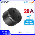 ROVF - 3 Pin Smart Wifi Plug - Wall Socket Switch - 16A/20A - UK Plug - Power monitor Remote Control - Work for Tuya Alexa Google Home Assistant. 