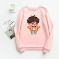 Pink Anime Cute Cartoon Printed Fleece Full Sleeves Sweatshirt For Women. 