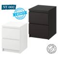ST-002 - Oak Wood Handleless Night Stand 2 Drawers Black and White Polish Finish Chest Of Drawer Bedroom Side Table. 