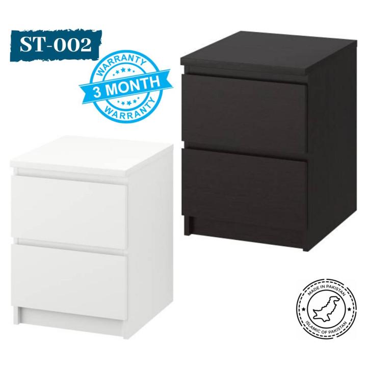 ST-002 - Oak Wood Handleless Night Stand 2 Drawers Black and White Polish Finish Chest Of Drawer Bedroom Side Table