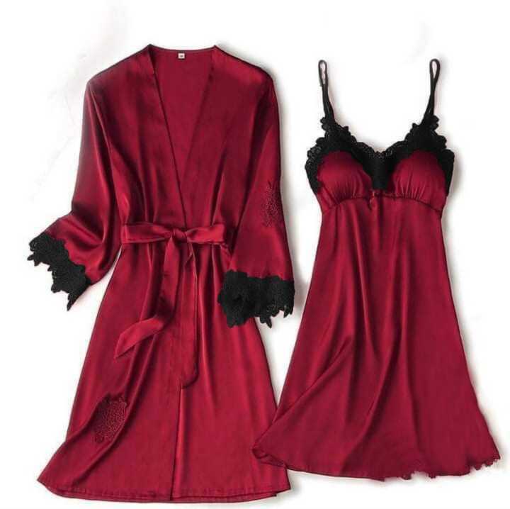 Ladies Nighty Set 2 Piece Night Suit Bridal Night Dress (GOWN + Inner Dress)