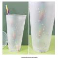 Straw Cup With Lid Color Change Coffee Cup Reusable Plastic Tumbler Drinks Mug Kitchen Dining Bar Drinkware. 