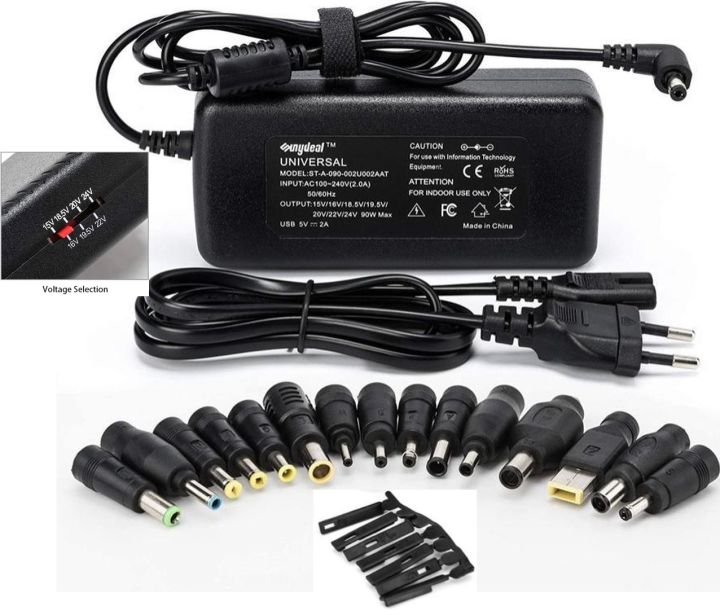 Sunydeal 90W Universal Laptop Charger 15V 16V 18.5V 19V 19.5V 20V 22V 24V AC Power Adapter 5V USB Charging Port Power Supply for HP Dell ASUS Toshiba Acer Lenovo SAMSUNG Sony Fujitsu and More(15 Tips)