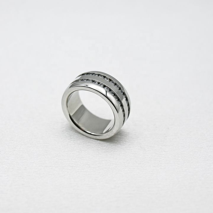 Kexin jewelry titanium stainless steel jewellery men's fashion rings Double CZ Stone promise man engagement rings