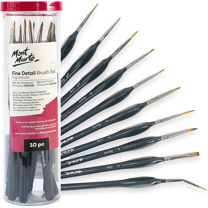 Mont Marte Small Paint Brushes – 10 fine Paint Brushes – Ideal Detail Paint Brushes for Acrylic Paint, Watercolour, Oil Paint