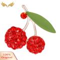 Women's Gorgeous Cute Red Rhinestone Cherry Leaf Fruit Brooch Pin Accessory. 